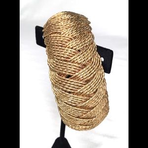 💎Bangle Bracelet Goldtone Heavy Metal Woven Braided String